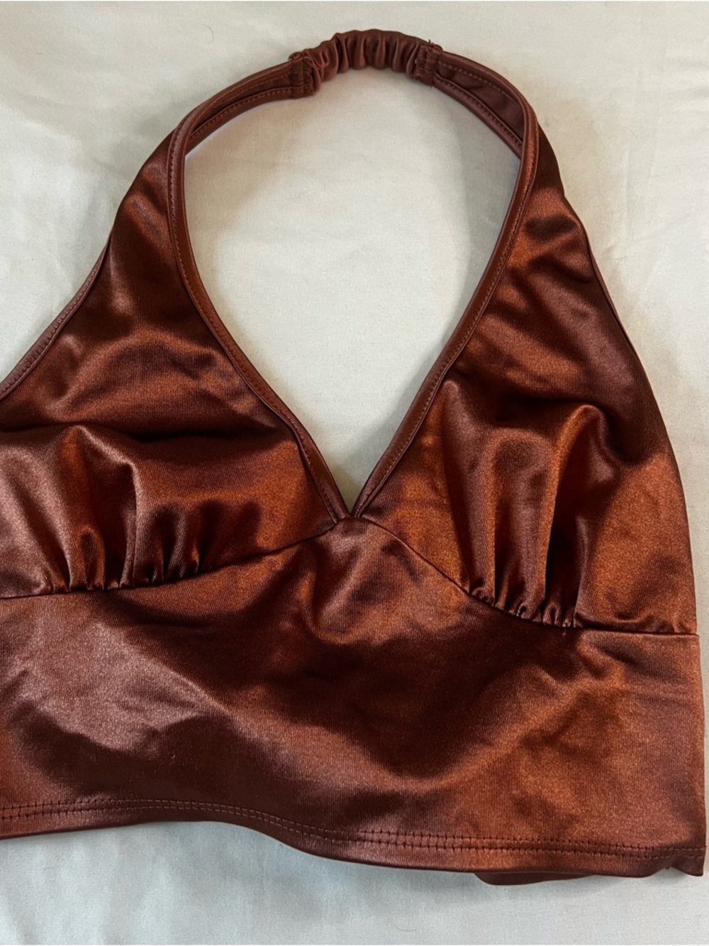 Originality Metallic Copper Halter Crop Top Tie Back Size M